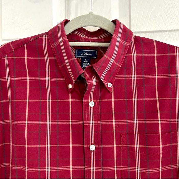 Dockers' Men's Long Sleeve Button Up Red Plaid Dress Shirt Sz L 16-16.5 Classic - Picture 5 of 12